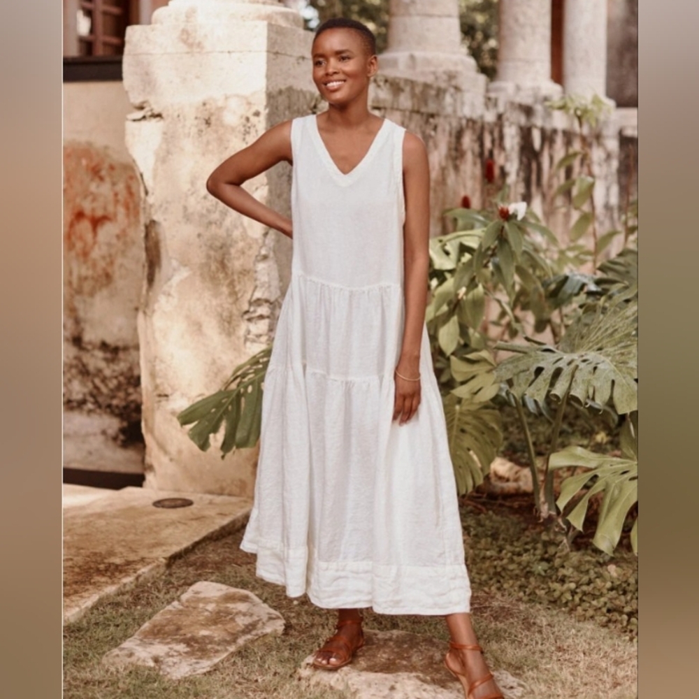 CP Shades Gia  Blue Linen Sleeveless Midi/Maxi Dress W-M  EUC